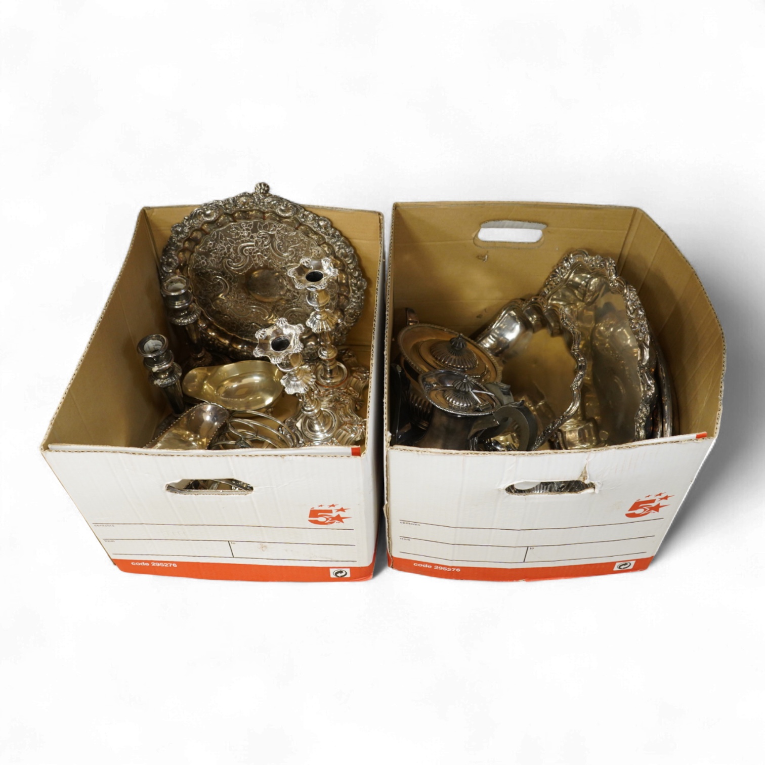 A pair of George III Old Sheffield plate candlesticks Mappin & Webb tea service